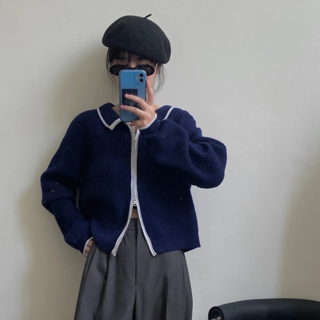 DAKA女装.小翻领百搭款双开拉链毛衣