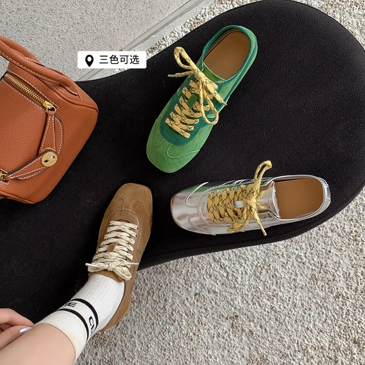 【Nanci严选】2024年秋季休闲平底拼色纯色小众复古时髦方头德训鞋