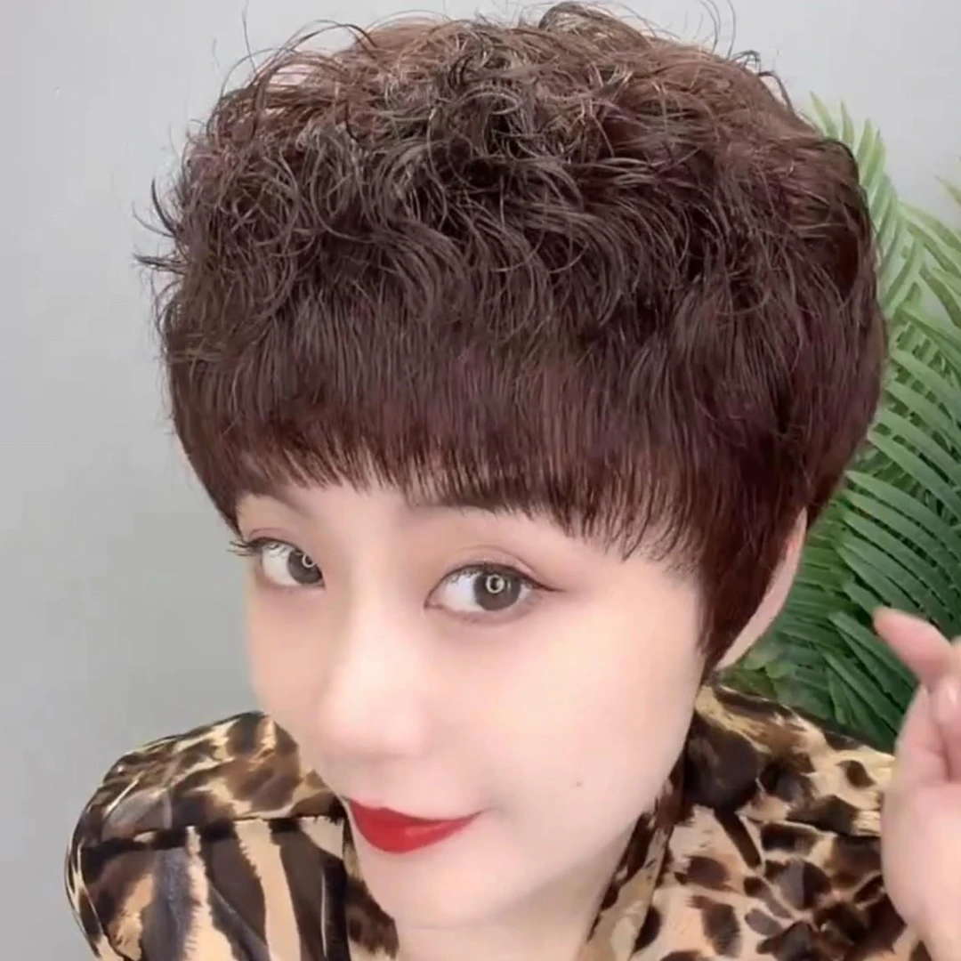 【全头套真人发丝】时尚减龄自然透气短卷发女蓬松假发女小卷烫发