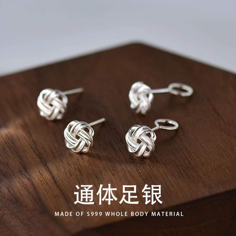 足银耳饰 S999银环缠耳勾时尚通勤耳钉女简约可爱气质耳饰品