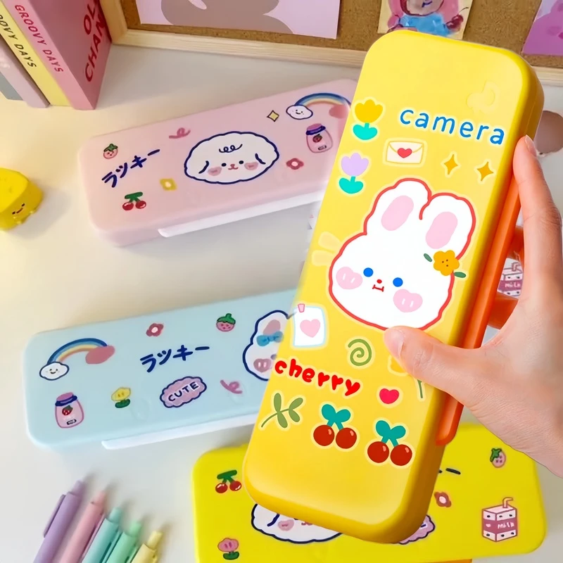 可爱双层笔盒小学生创意卡通铅笔袋儿童女孩网红大容量塑料文具盒