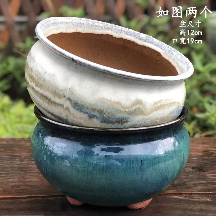 大口径拼盘矮胖陶罐紫砂粗陶简约山水画个性复古群生陶瓷多肉花盆