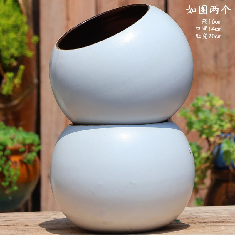 手工复古大欧式白盆多肉花盆粗陶陶瓷月季九尾狐圆盆球形绿植花盆