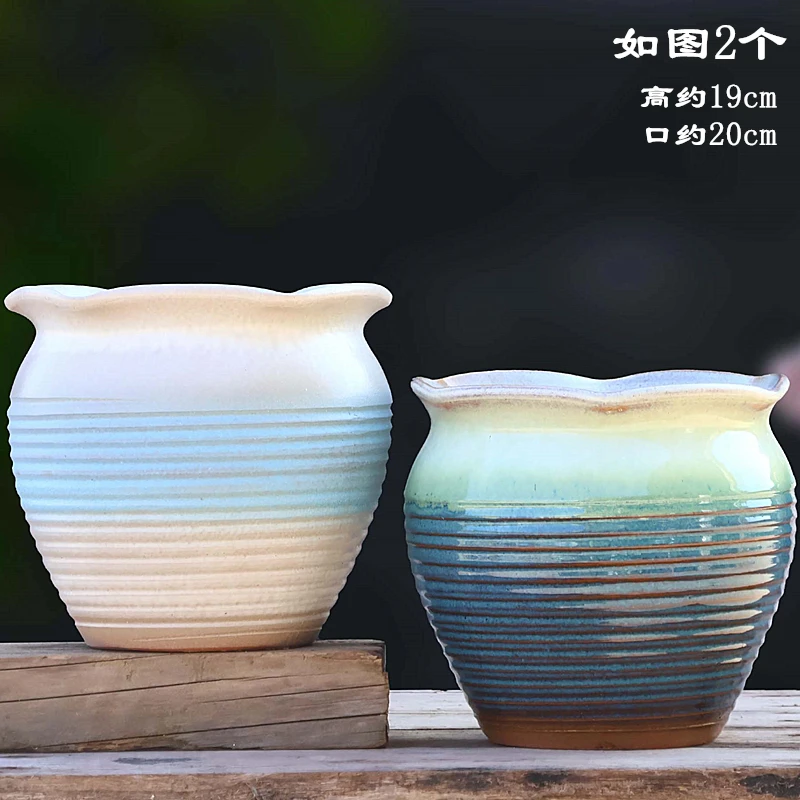 多肉花盆大口径粗陶瓷简约植物老桩盆绿萝透气紫砂陶罐