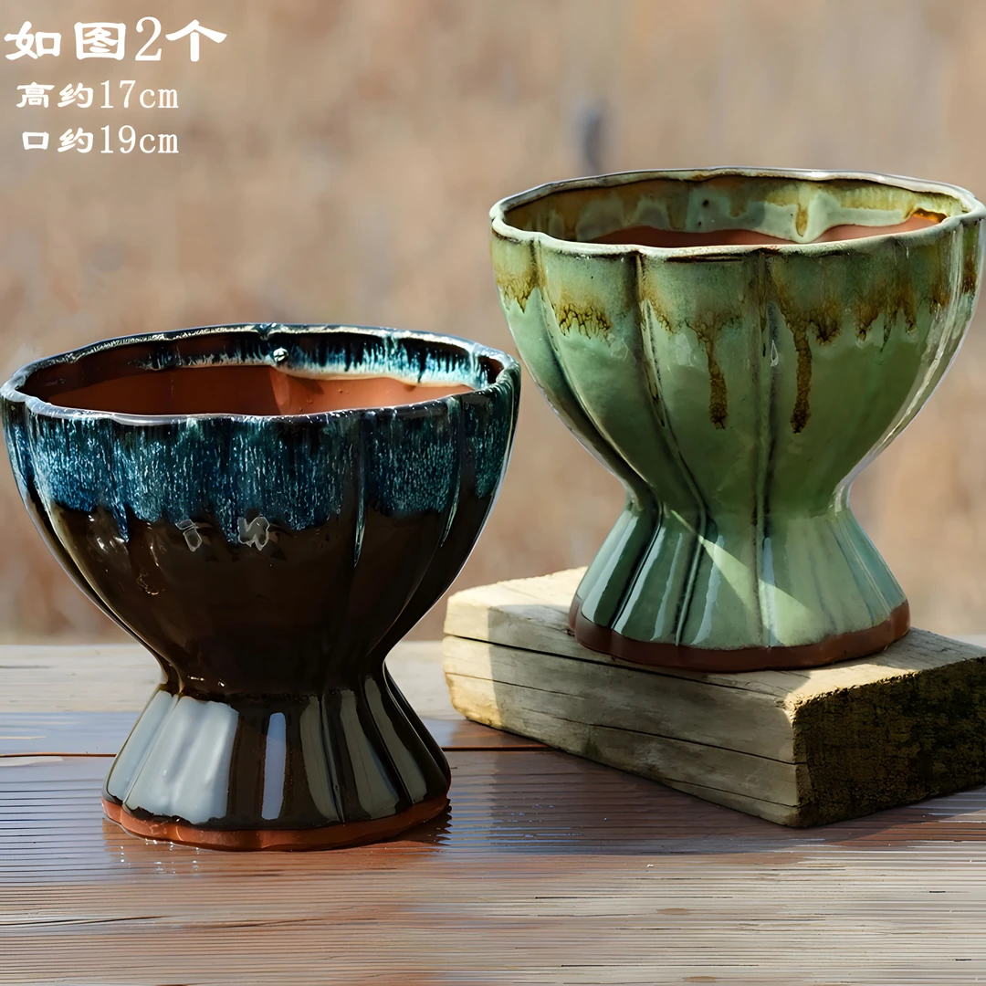 莲花盆组合大口径陶瓷多肉盆植物老桩盆粗陶绿植花盆陶罐