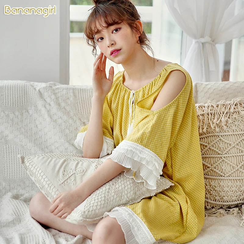 Bananagirl睡衣女春秋宽松中长款睡裙家居服可外穿