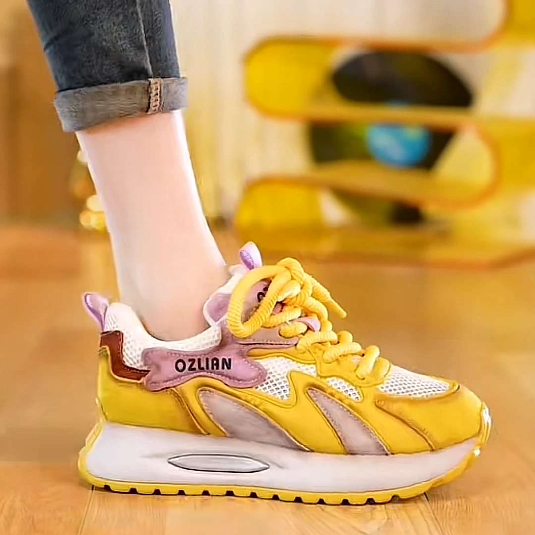 透气网面鞋女增高5cm2025春季新款复古高级百搭休闲跑步运动女鞋