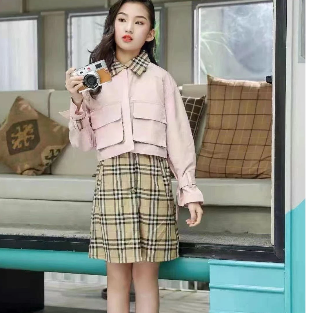 秋款女童粉色马夹裙两件套