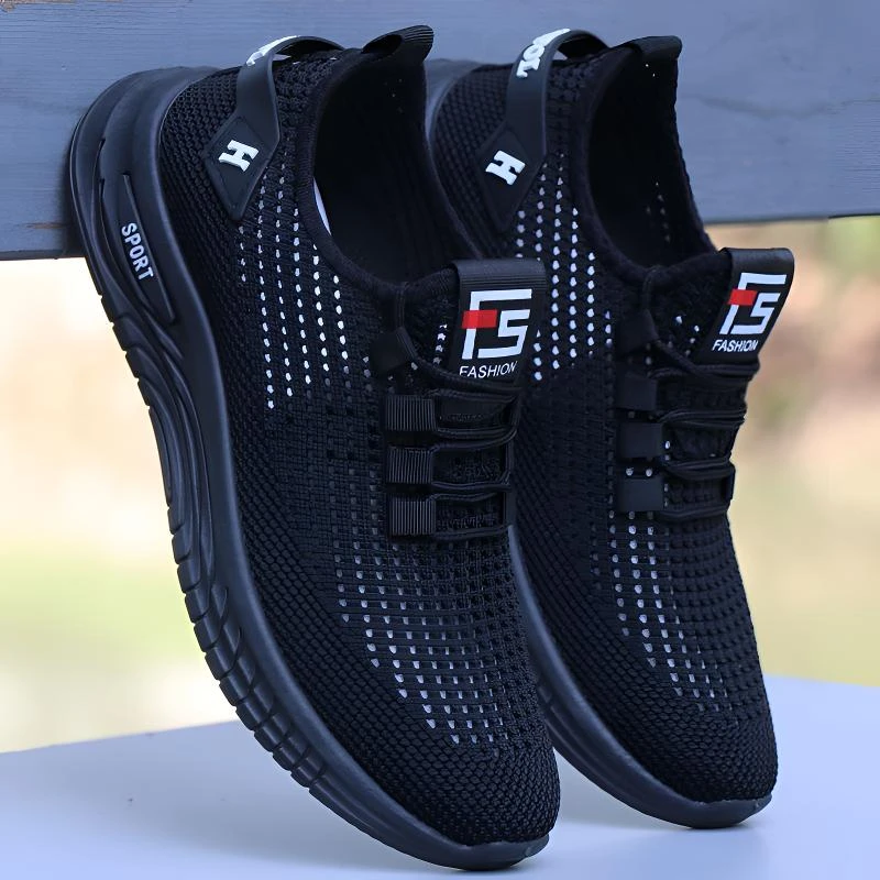 男士跑步网眼鞋百搭夏季舒适镂空透气网面运动鞋一脚蹬软底休闲鞋