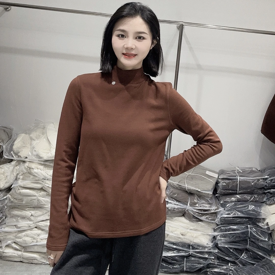 LMM 8812 半高领打底衫女柔软秋冬新款加绒内搭长袖T恤简约显瘦
