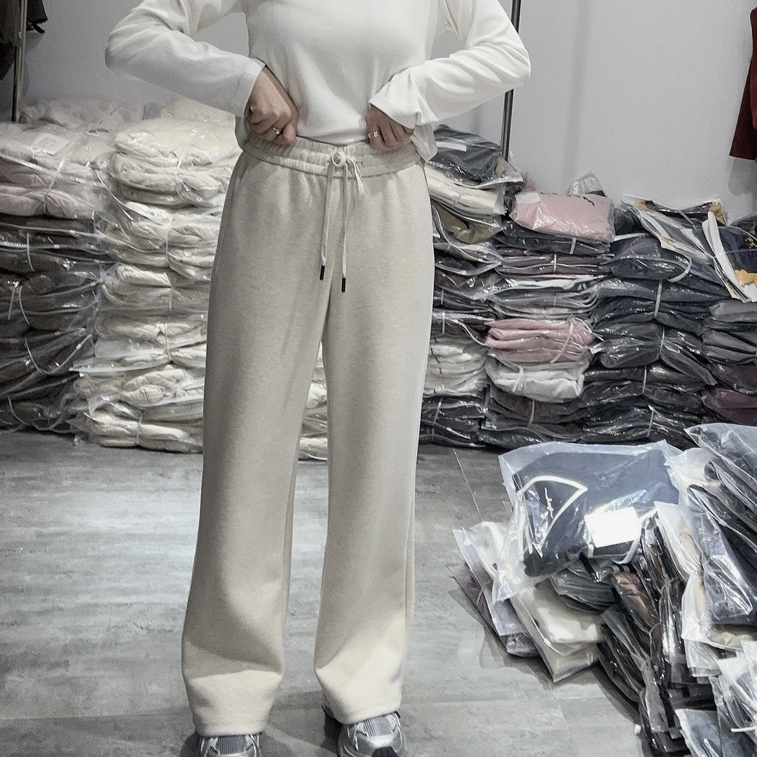 LMM 66673 加厚秋冬新款宽松显瘦松紧腰直筒休闲裤女窄版阔腿裤