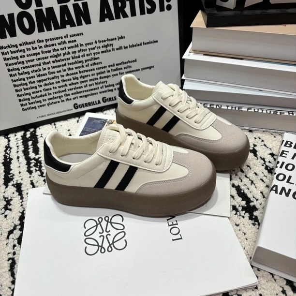 厚底皮面软底德训鞋女2025新款百搭时尚增高4cm休闲运动鞋小白鞋