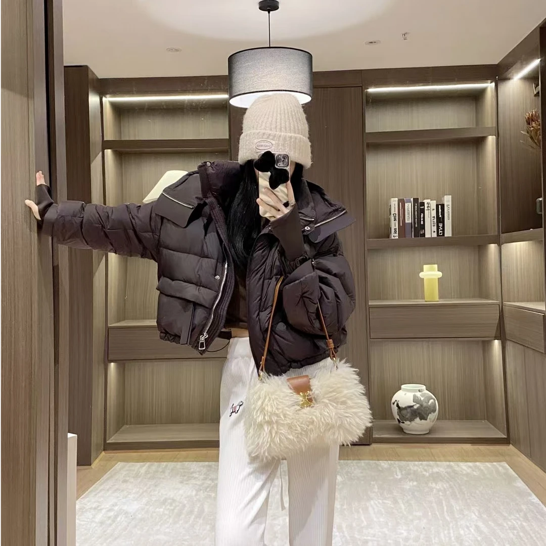 2024冬季新款小个子连帽百搭时尚外套加厚白鸭绒羽绒服女网红女士