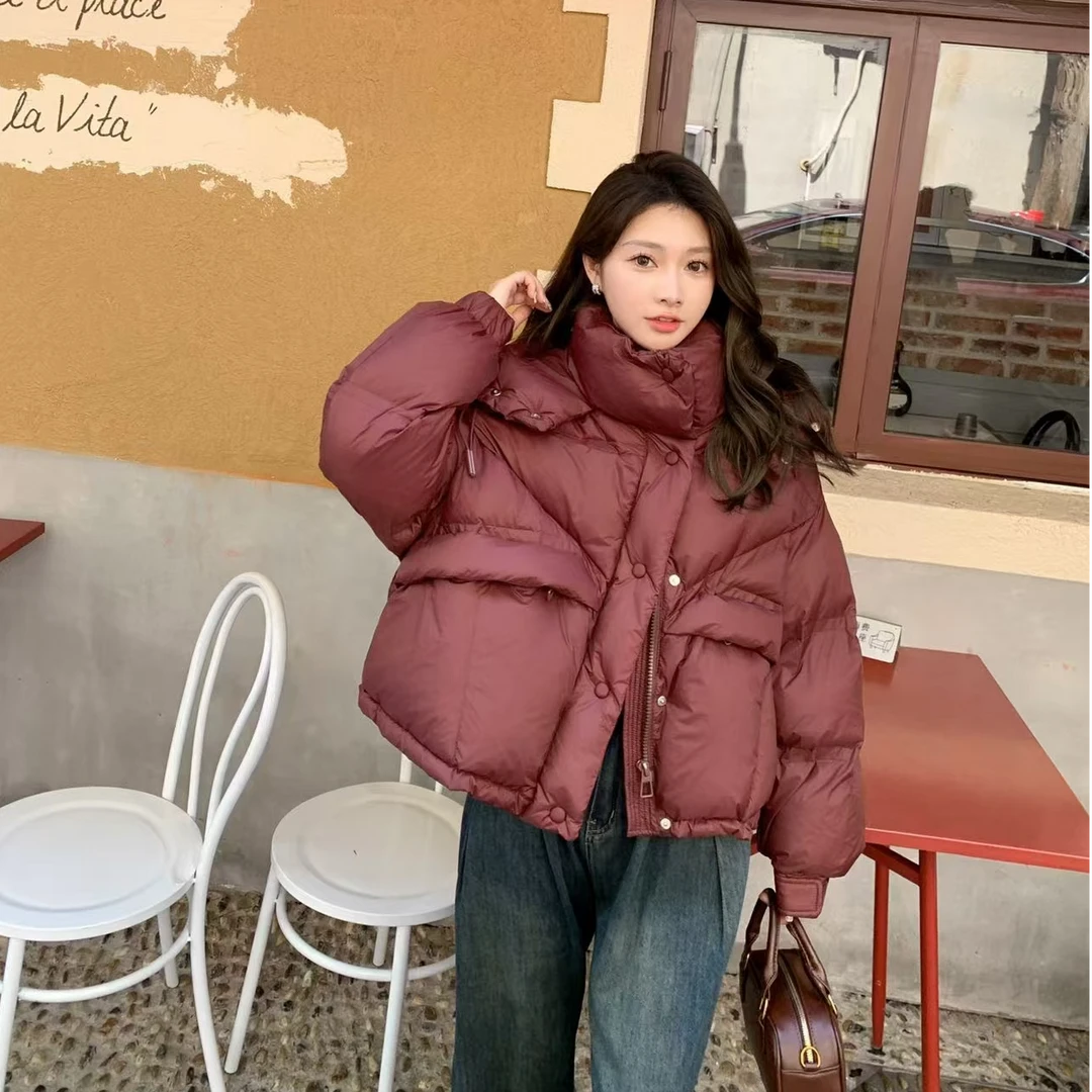 2024冬季新款连帽短款加厚外套百搭时尚泡芙白鸭绒羽绒服女网红