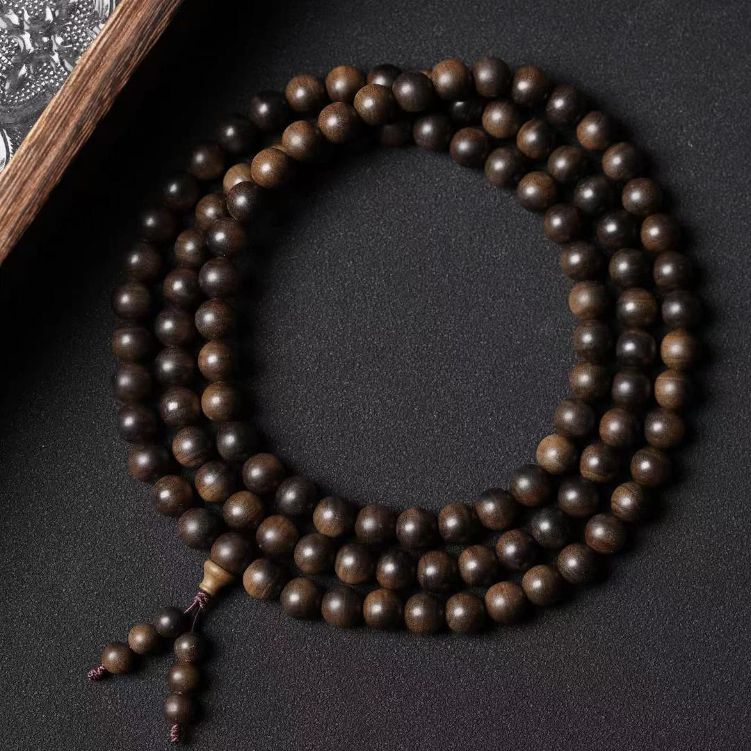云鼎沉水级阴沉老山檀香手串横纹8mm*108颗圆珠泷见檀出品