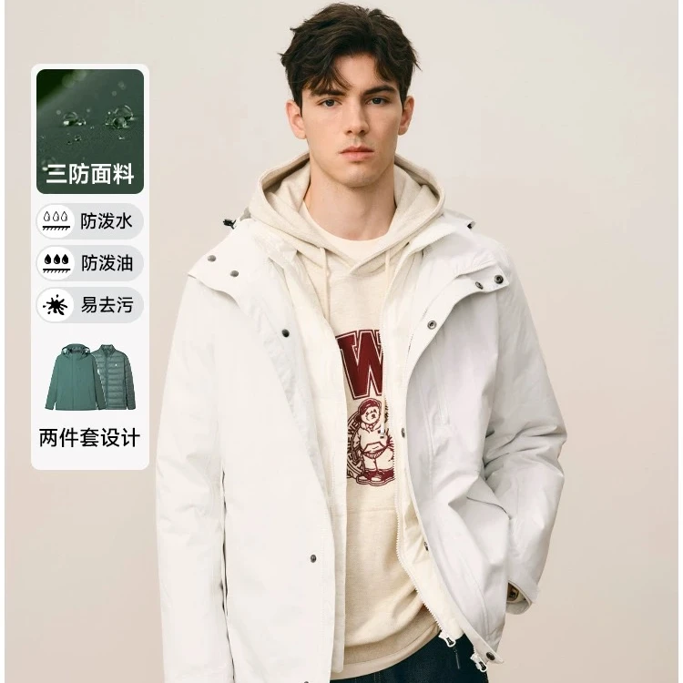 小熊男装男友感穿搭轻薄可拆内胆连帽保暖三防羽绒服TNJD234T04B