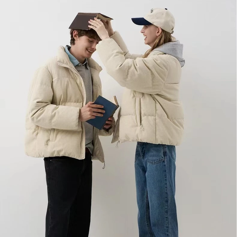 小熊男装立领羽绒服2024冬季新款保暖华夫格拼接外套TNJD248C11N