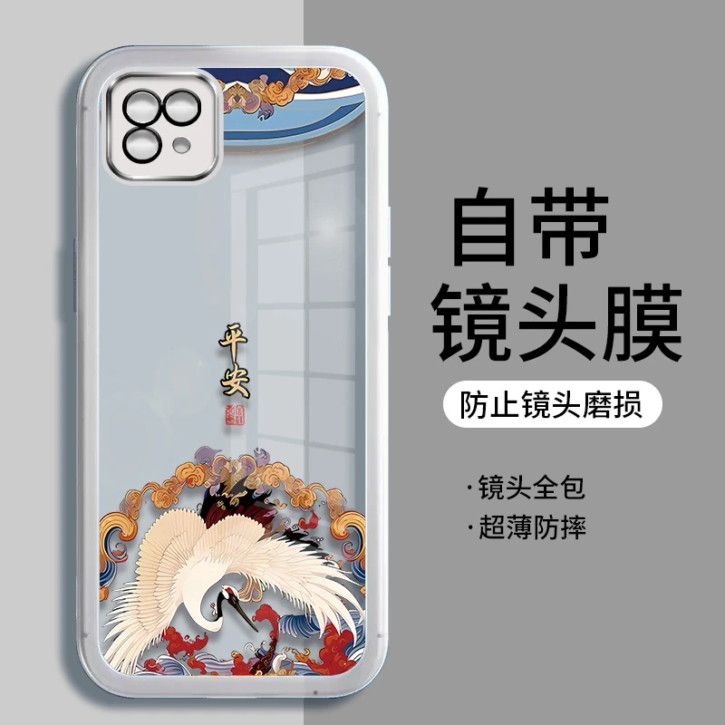 适用OPPOA72手机壳新款仙鹤透明软硅胶自带镜头膜全包防摔保护壳