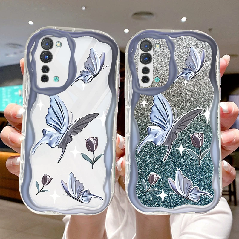 OPPOK7手机壳Reno3网红爆款奶油纹蝴蝶透明全包软壳防摔保护套潮