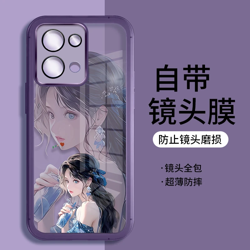 适用OPPOReno8手机壳reno8pro透明硅胶饮料女孩软壳带镜头膜潮牌