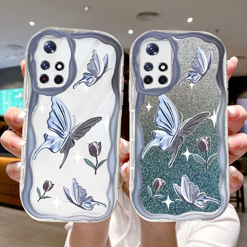 红米Note11-5g手机壳note11pro网红爆款奶油纹蝴蝶透明全包防摔潮