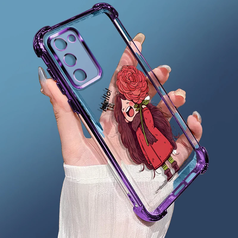 适用OPPOA55手机壳电镀四角气囊防摔透明软壳精孔保护套红花少女