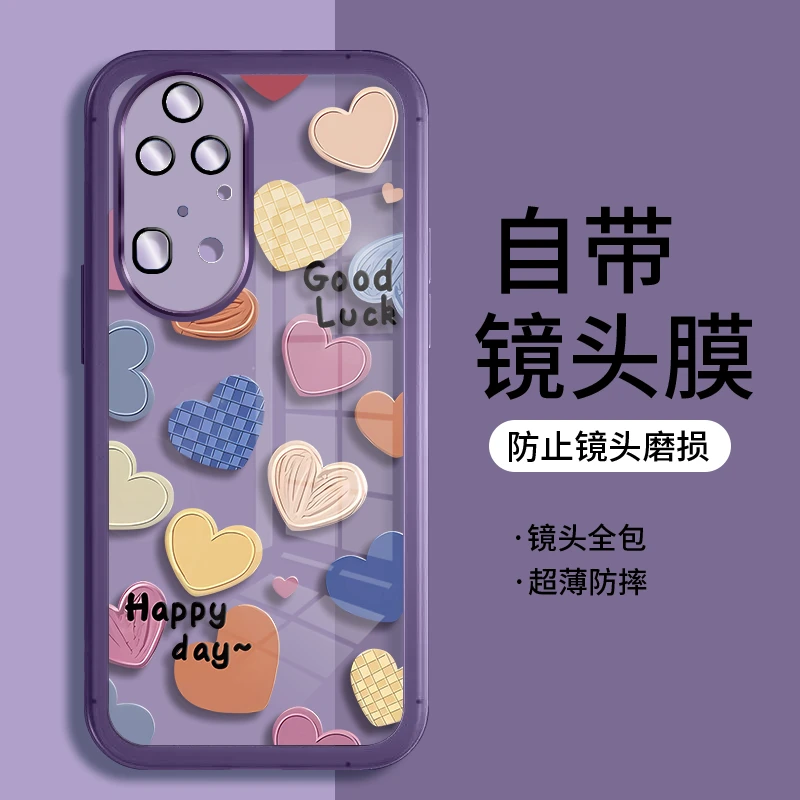 适用华为p50pro手机壳透明硅胶新款全包自带镜头膜防摔网红潮爱心