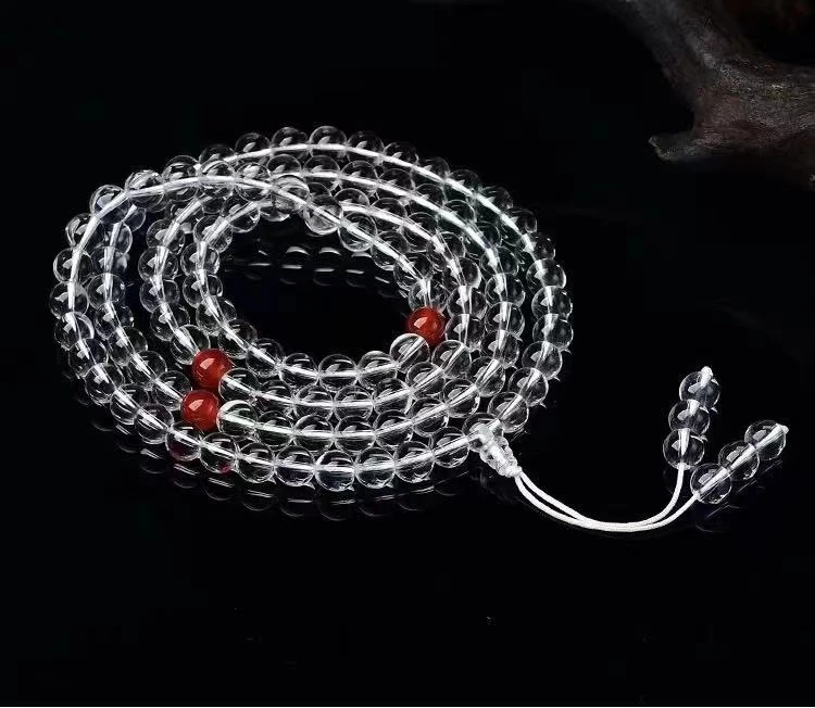 (林轩阁)天然白水晶108颗佛珠6mm手链男女念珠手串本命年毛衣链
