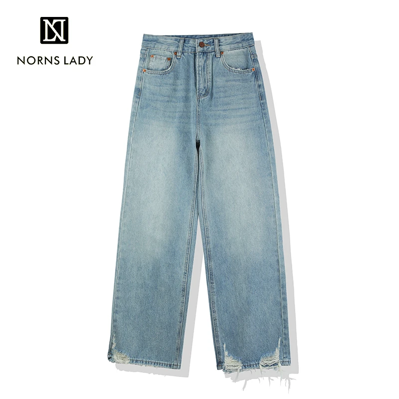 NORNSLADY/诺恩 新款复古蓝色牛仔裤休闲渐变做旧宽松 T23KB23086
