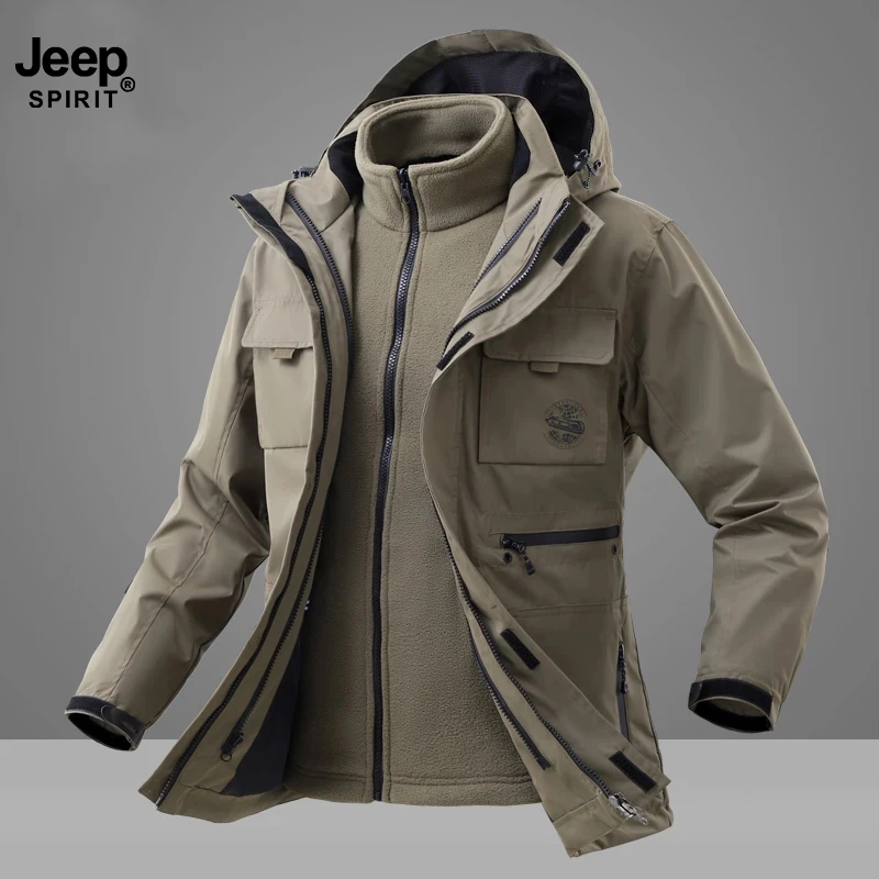 JEEP吉普抓绒可拆卸内胆三合一冲锋衣男士秋冬防寒保暖防风登山服