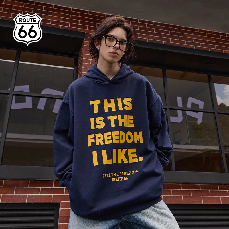 66号公路/ROUTE66撞色字母印花连帽卫衣秋季潮流百搭B4D0400508