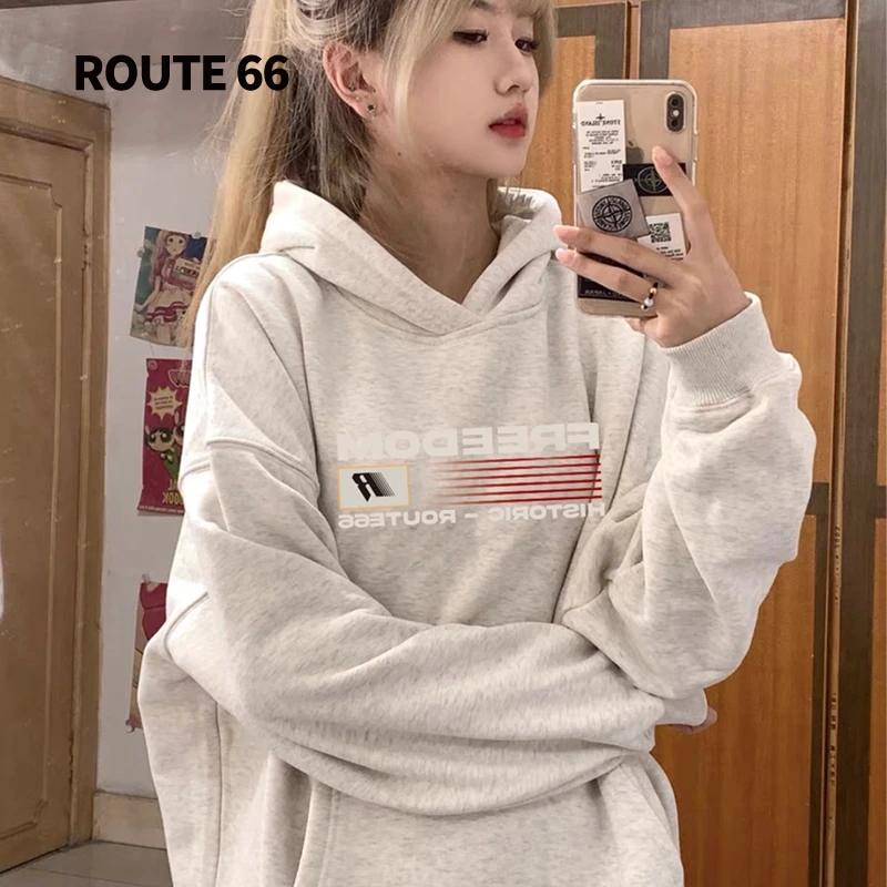 【66号公路】 秋冬情侣Logo印花连帽卫衣男女同款百搭B3D0400349