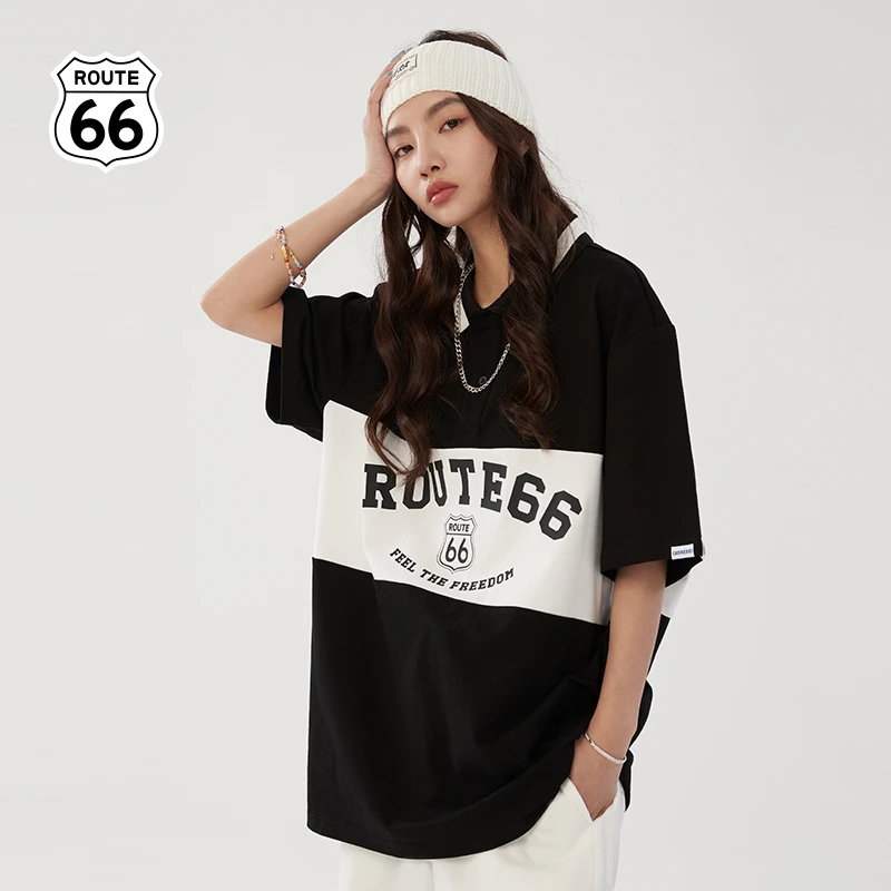 66号公路 美式短袖POLO衫夏季潮流宽松翻领男女同款R2B1STS0063