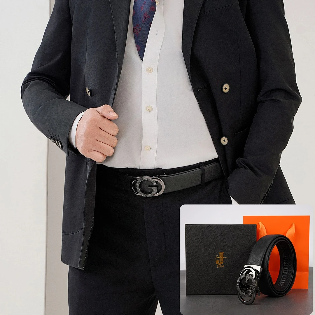 男士皮带高档轻奢G字母自动扣男士裤休闲腰带礼盒装腰带男款牛皮