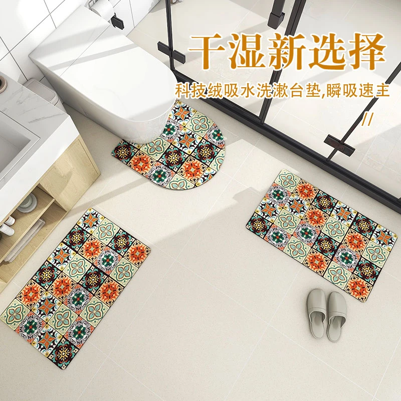 XIFAN/西梵城北彩砖复古美式门垫硅藻泥浴室垫防滑系地垫吸水垫
