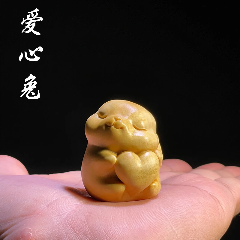 小叶黄杨木雕兔子十二生肖钥匙扣挂件手把件文玩黄杨木工艺品礼品