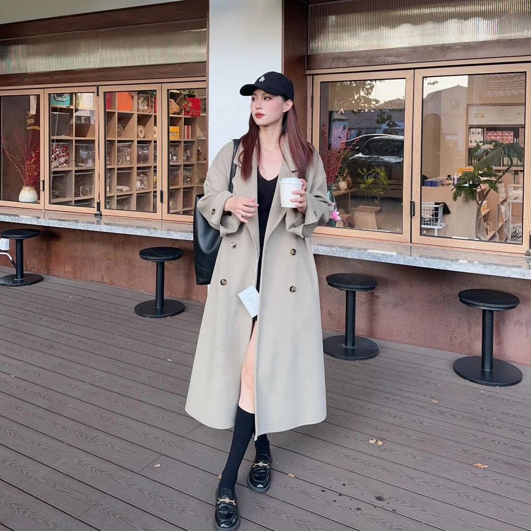 【SZY】2024秋冬新款双面绒大衣女中长款韩版时尚宽松加厚毛呢外套