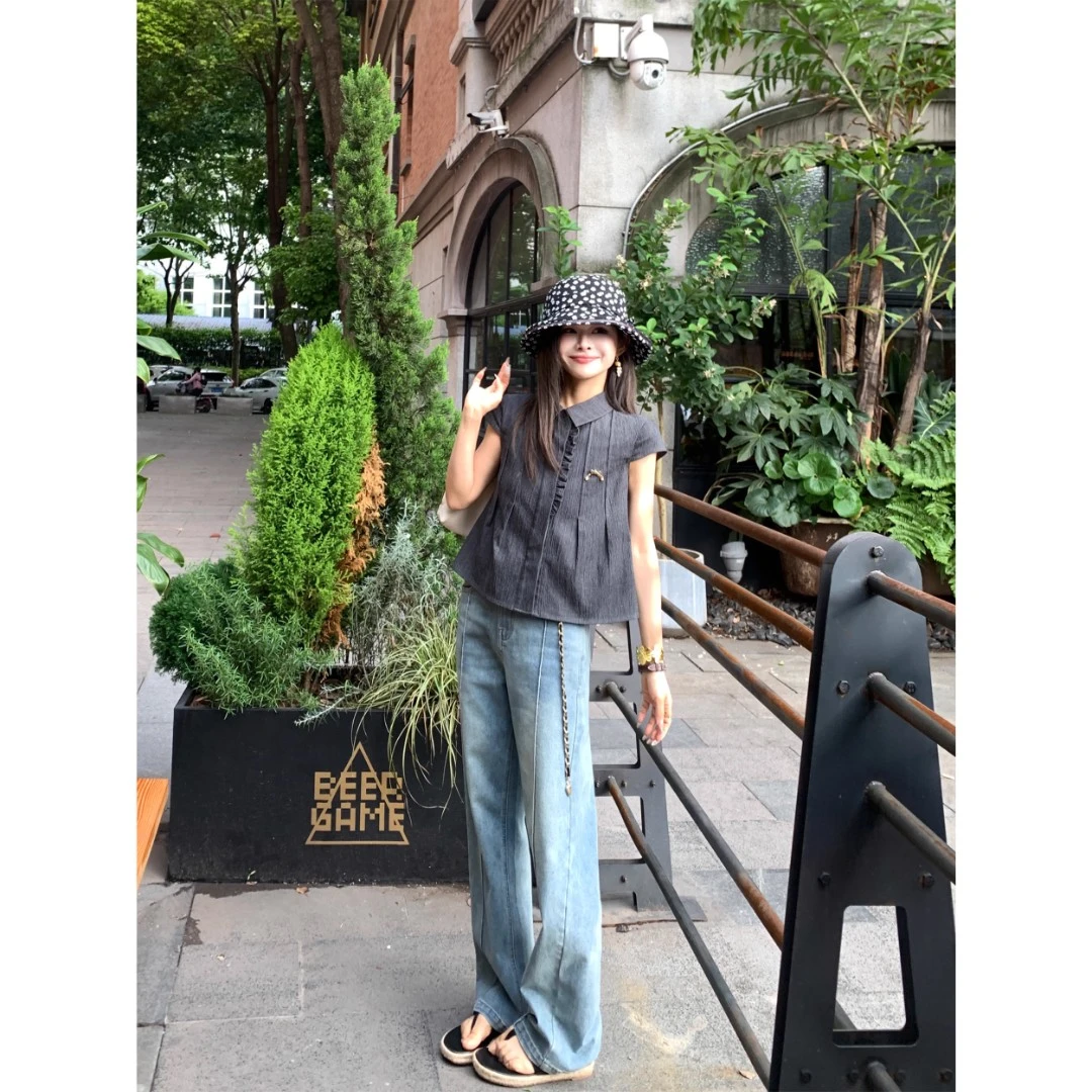 DEEMO大长腿安利！夏日可穿小个子新中式软复古浅色牛仔裤 WZ2555