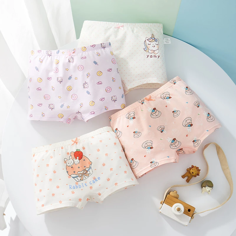棉致男童女童内裤4条装纯棉儿童平角裤卡通透气四角
