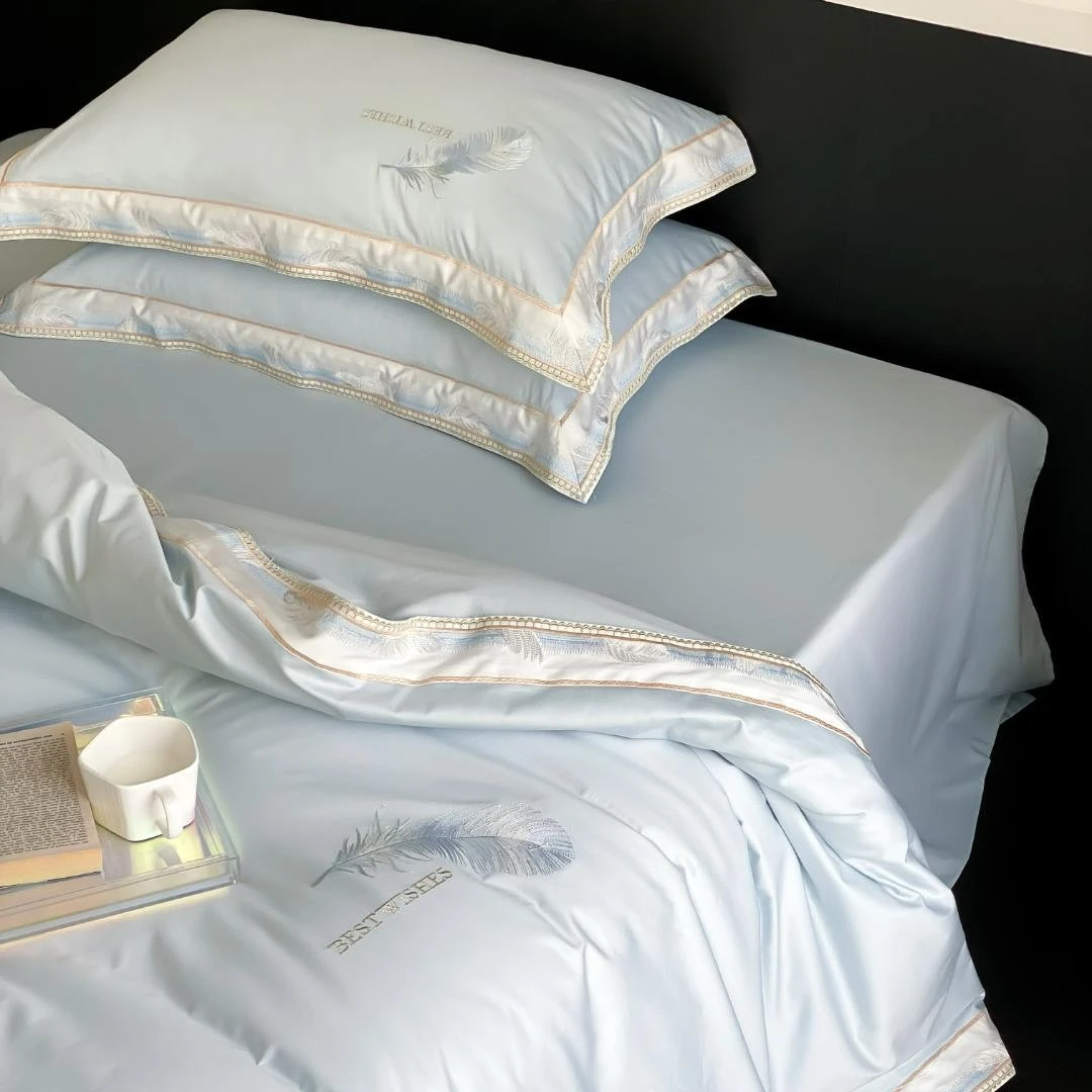 艾伦 长绒棉全棉刺绣四件套简约轻奢被套纯棉高档床上用品机洗