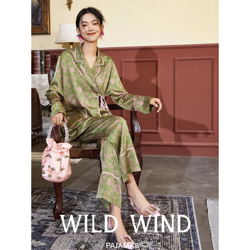 WWP 原创四季新中式缎面时髦高级感可外穿睡衣家居服两件套装