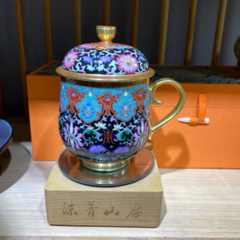 手工手绘釉上珐琅彩描金老板杯家用