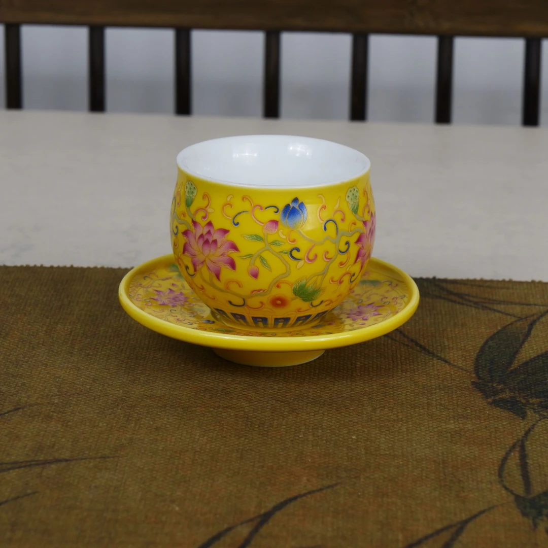 黄色珐琅一杯一垫