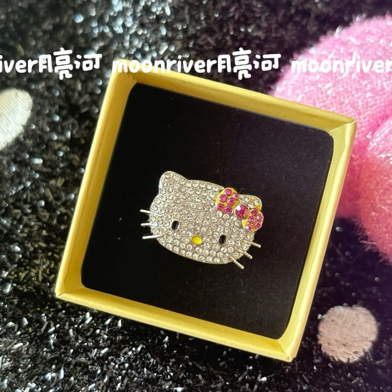 铜合金亚克力戒指 kitty猫镶钻戒指y2k千禧小众甜酷辣妹可爱女戒