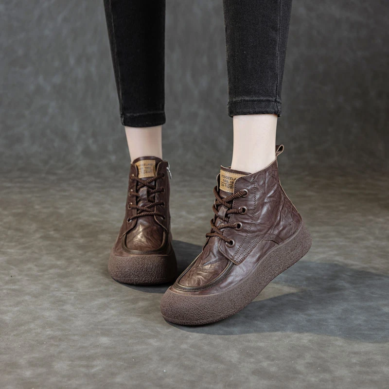 新款马丁靴女秋冬牛皮系带大码女靴41到43加绒黑色短靴40棕色靴子