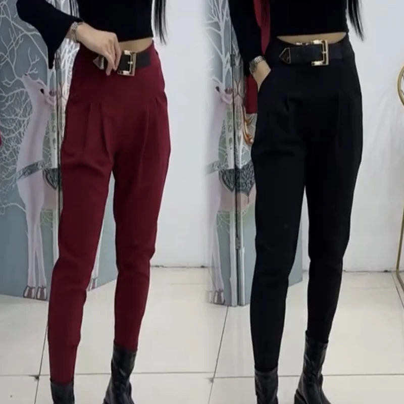 2024秋冬哈伦马丁裤女高腰显瘦束脚工装裤时尚九分靴裤加厚休闲裤