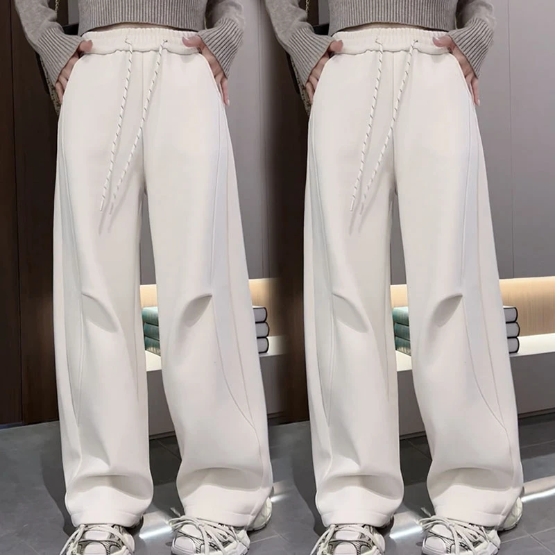 2024秋冬新款洋气外穿加绒拖地裤纯色时尚气质百搭宽松遮肉休闲裤