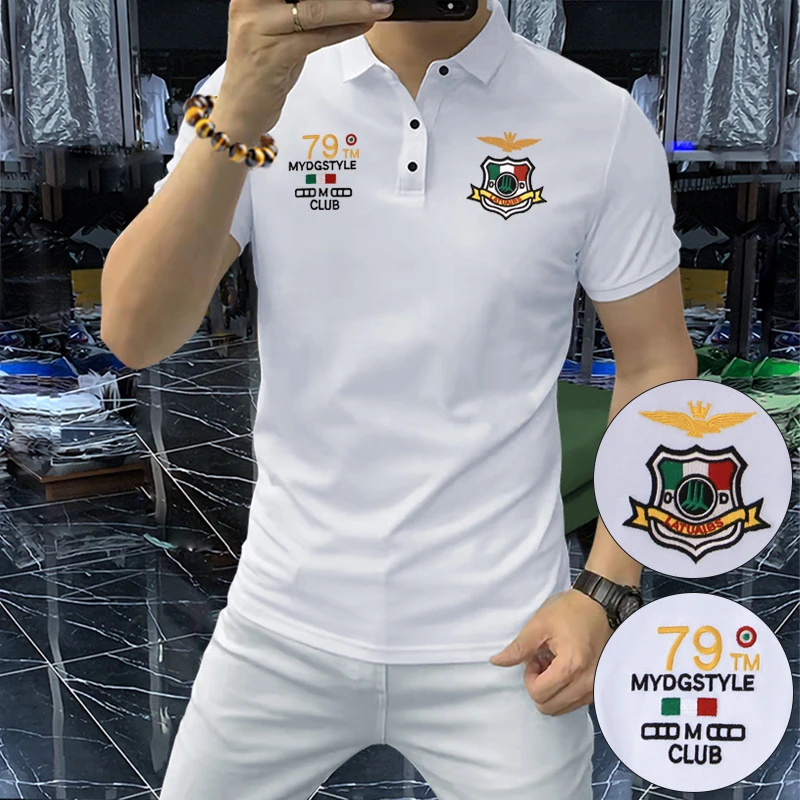 潮牌男装短袖衫重工刺绣半袖翻领上衣百搭舒适棉男士polo时尚休闲