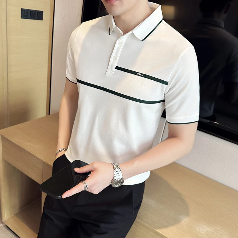 高品质大气时尚针织男装T恤polo衫短袖休闲夏季修身百搭帅气翻领