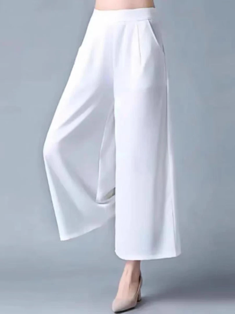 白色阔腿裤女2024新款中年女装妈妈装夏季薄款九分裤宽松直筒裤子